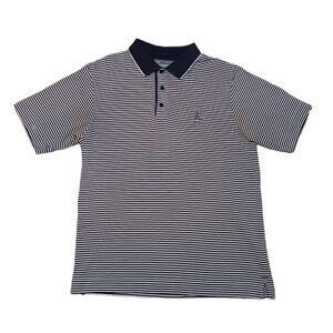 Cutter & Buck Mens Medium Golf Polo TPC Sawgrass Dark Blue Striped Short Sleeve